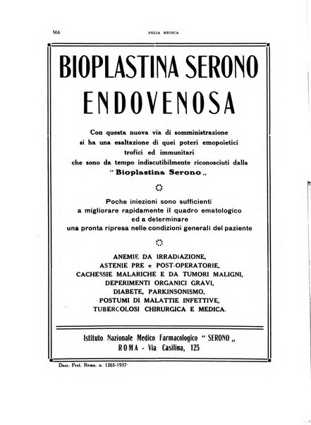 Folia medica periodico trimensile di patologia e clinica medica