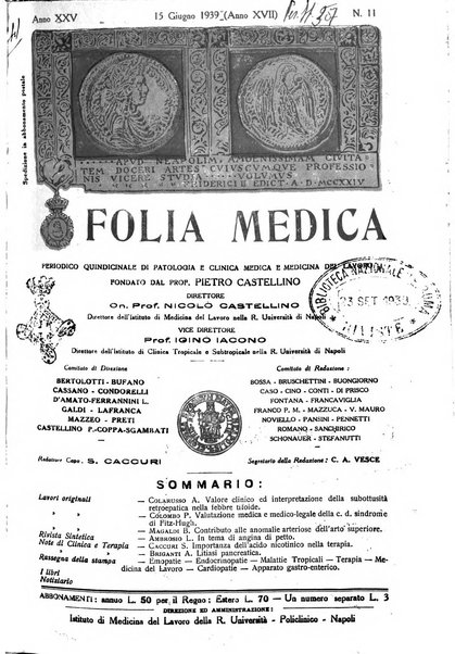 Folia medica periodico trimensile di patologia e clinica medica