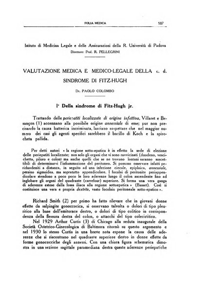 Folia medica periodico trimensile di patologia e clinica medica