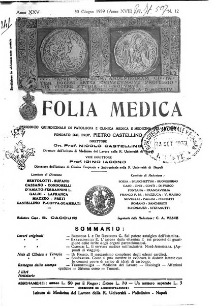 Folia medica periodico trimensile di patologia e clinica medica