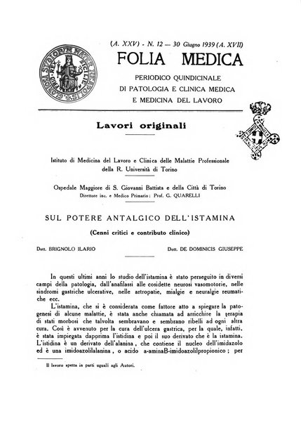 Folia medica periodico trimensile di patologia e clinica medica