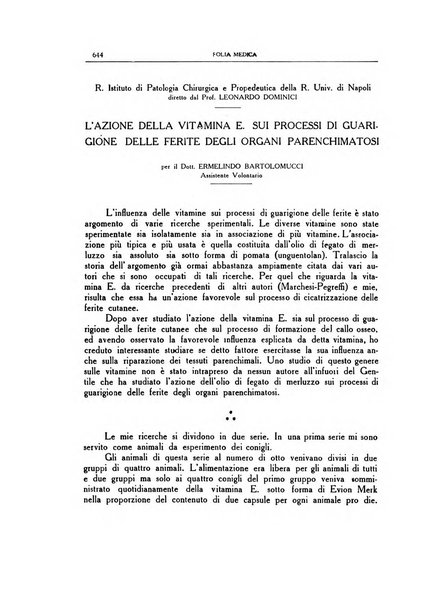 Folia medica periodico trimensile di patologia e clinica medica