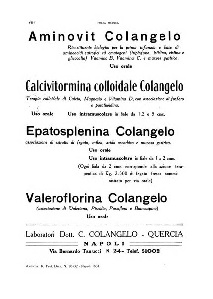 Folia medica periodico trimensile di patologia e clinica medica