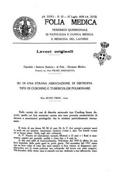 Folia medica periodico trimensile di patologia e clinica medica