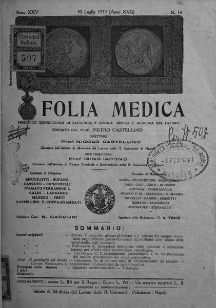 Folia medica periodico trimensile di patologia e clinica medica