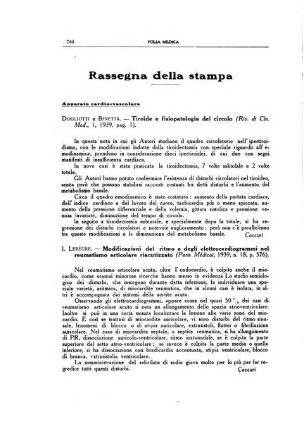 Folia medica periodico trimensile di patologia e clinica medica