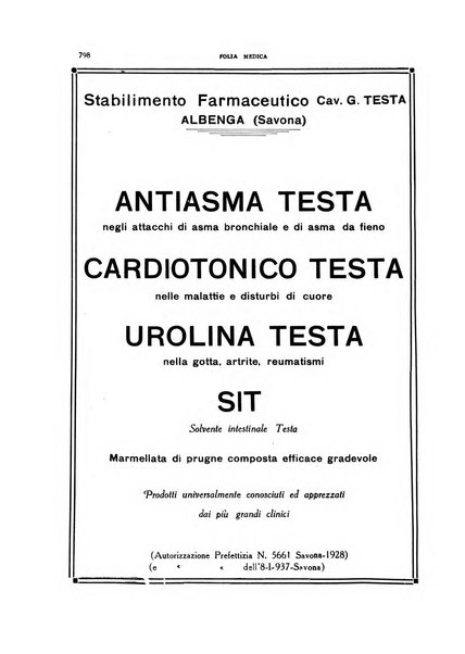 Folia medica periodico trimensile di patologia e clinica medica