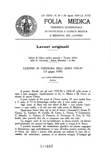 Folia medica periodico trimensile di patologia e clinica medica