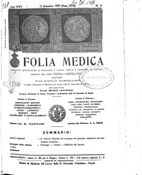 Folia medica periodico trimensile di patologia e clinica medica