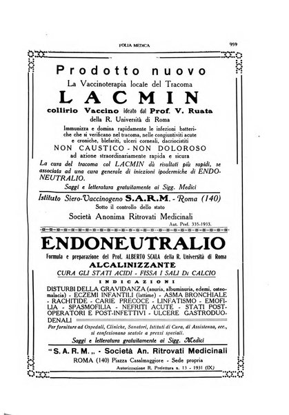 Folia medica periodico trimensile di patologia e clinica medica