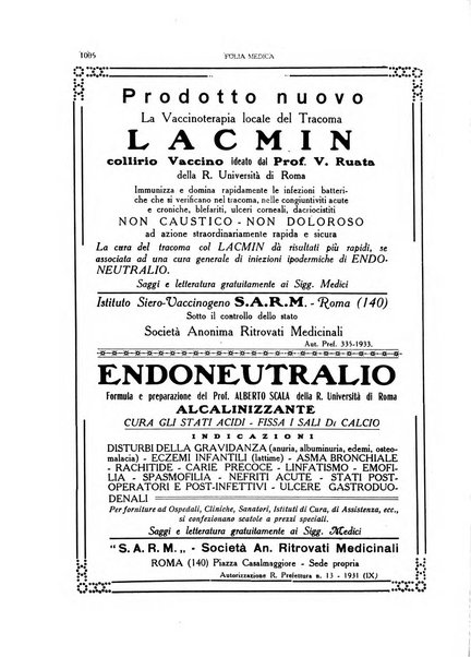 Folia medica periodico trimensile di patologia e clinica medica