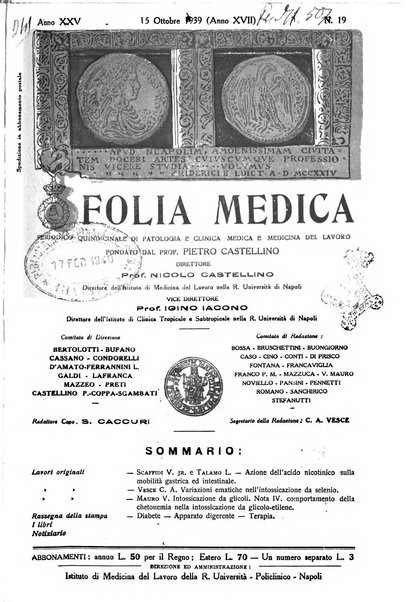 Folia medica periodico trimensile di patologia e clinica medica