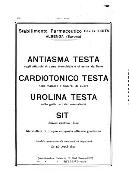 Folia medica periodico trimensile di patologia e clinica medica