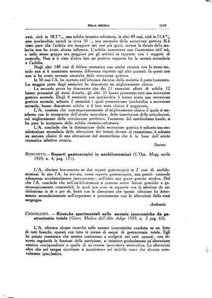 Folia medica periodico trimensile di patologia e clinica medica