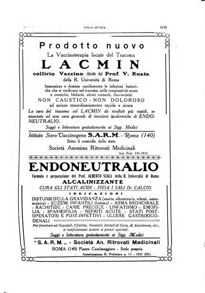 Folia medica periodico trimensile di patologia e clinica medica