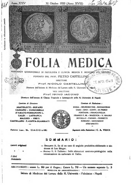 Folia medica periodico trimensile di patologia e clinica medica