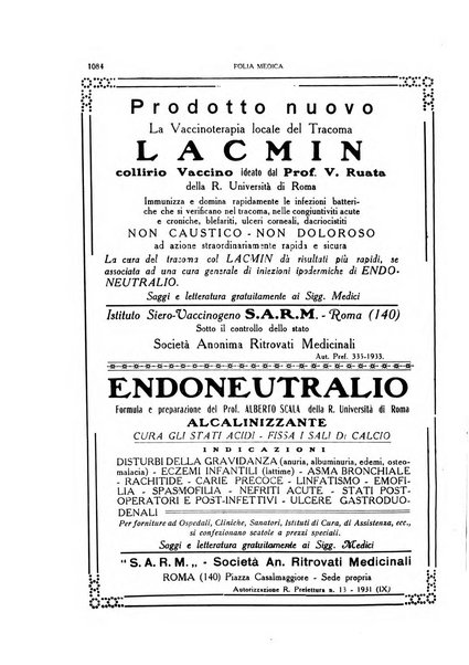 Folia medica periodico trimensile di patologia e clinica medica