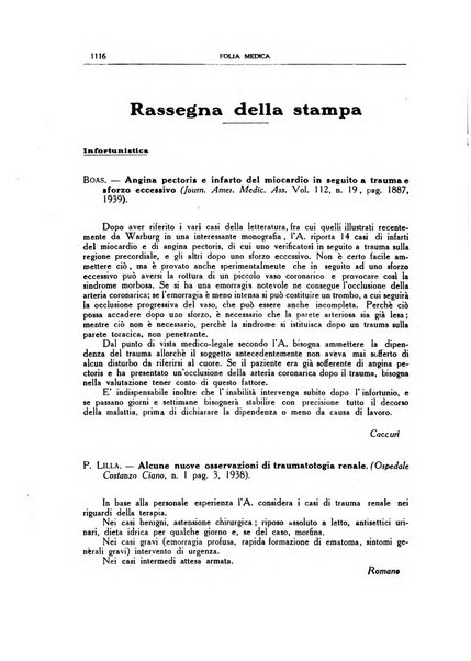 Folia medica periodico trimensile di patologia e clinica medica