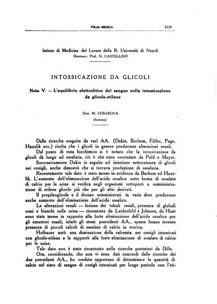 Folia medica periodico trimensile di patologia e clinica medica