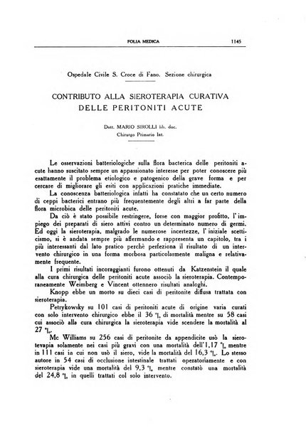 Folia medica periodico trimensile di patologia e clinica medica