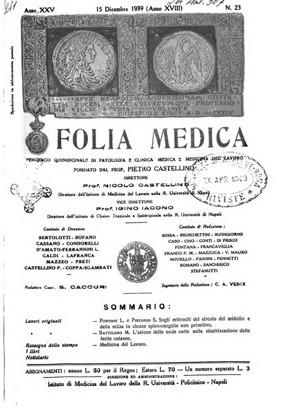 Folia medica periodico trimensile di patologia e clinica medica