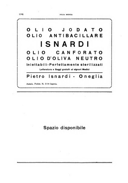 Folia medica periodico trimensile di patologia e clinica medica