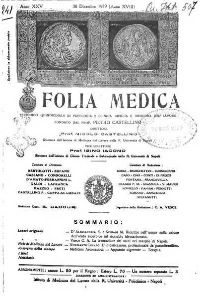 Folia medica periodico trimensile di patologia e clinica medica