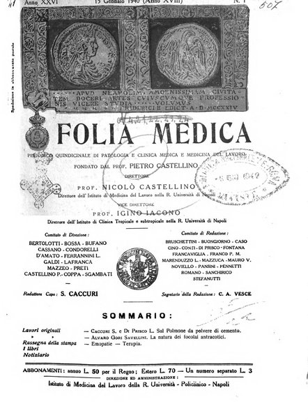 Folia medica periodico trimensile di patologia e clinica medica