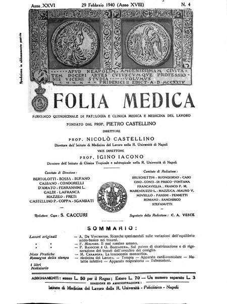 Folia medica periodico trimensile di patologia e clinica medica