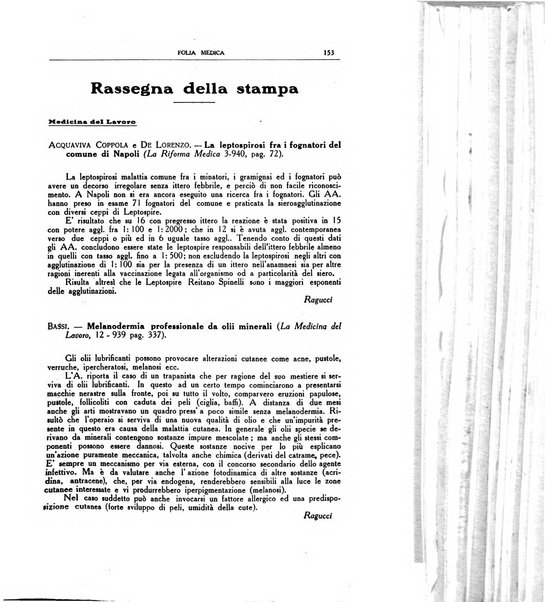 Folia medica periodico trimensile di patologia e clinica medica