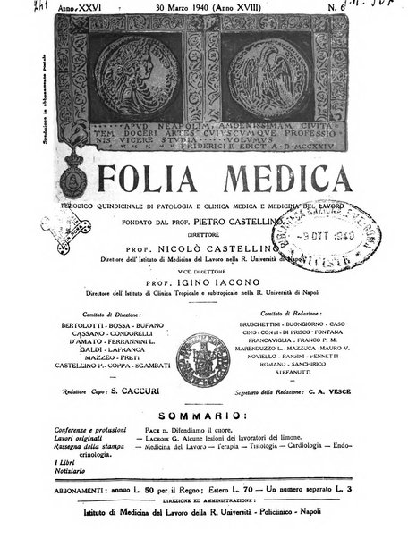 Folia medica periodico trimensile di patologia e clinica medica