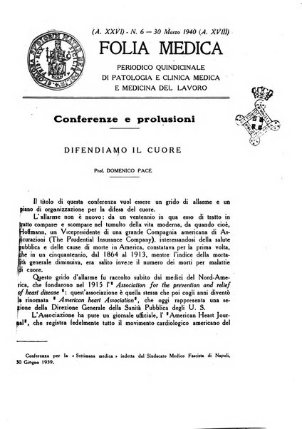 Folia medica periodico trimensile di patologia e clinica medica