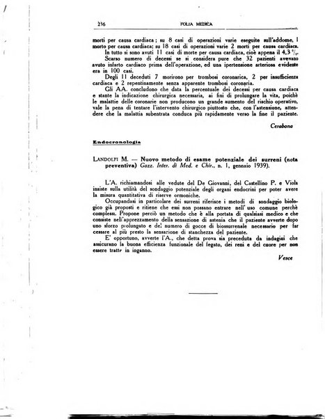 Folia medica periodico trimensile di patologia e clinica medica