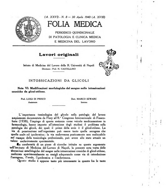 Folia medica periodico trimensile di patologia e clinica medica