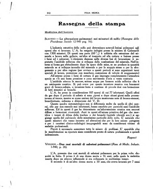 Folia medica periodico trimensile di patologia e clinica medica