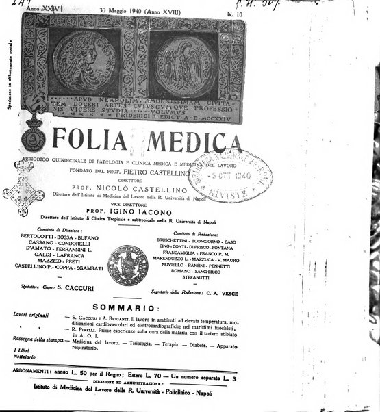 Folia medica periodico trimensile di patologia e clinica medica