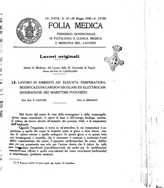 Folia medica periodico trimensile di patologia e clinica medica