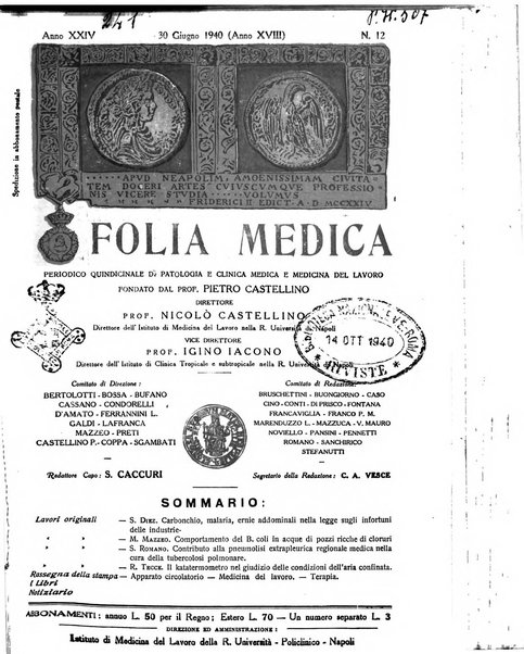 Folia medica periodico trimensile di patologia e clinica medica