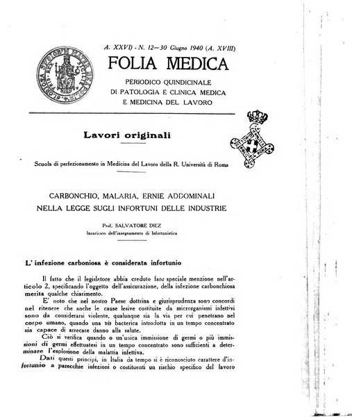 Folia medica periodico trimensile di patologia e clinica medica