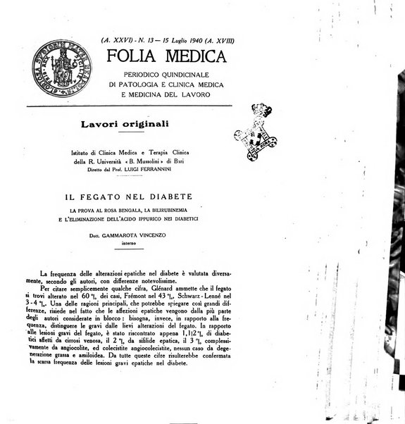 Folia medica periodico trimensile di patologia e clinica medica