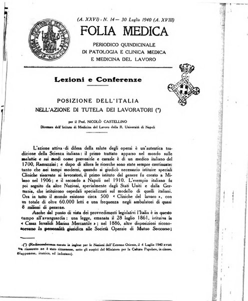 Folia medica periodico trimensile di patologia e clinica medica