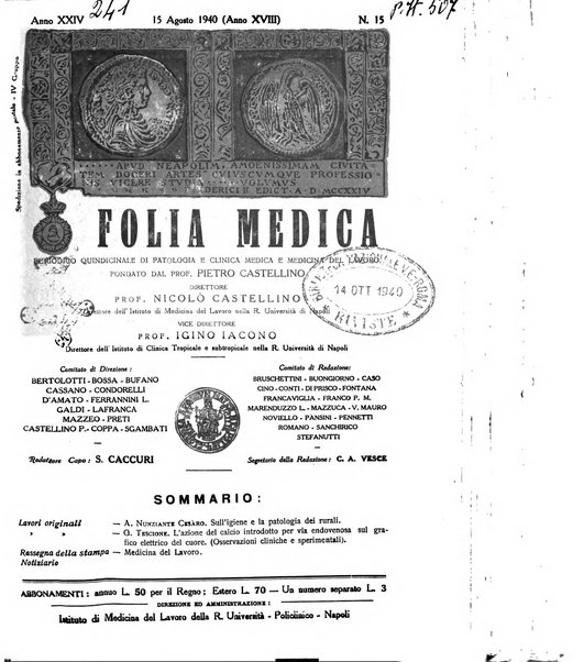 Folia medica periodico trimensile di patologia e clinica medica