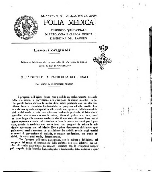 Folia medica periodico trimensile di patologia e clinica medica