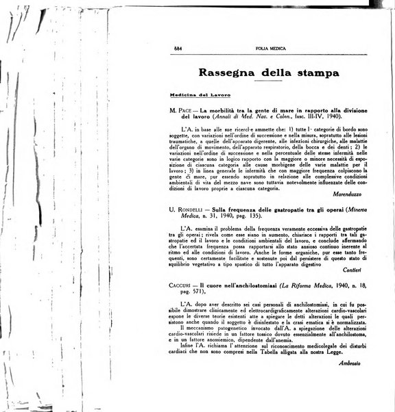 Folia medica periodico trimensile di patologia e clinica medica