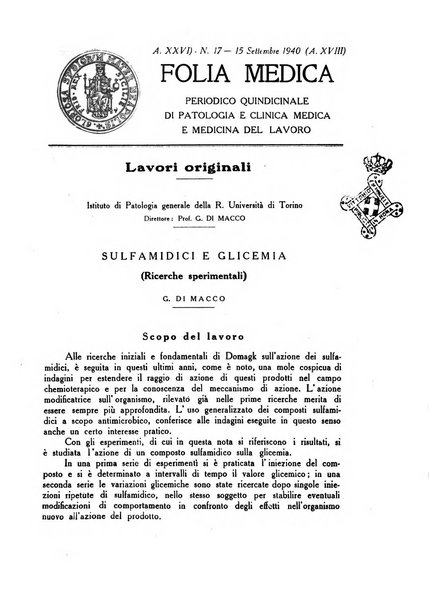 Folia medica periodico trimensile di patologia e clinica medica