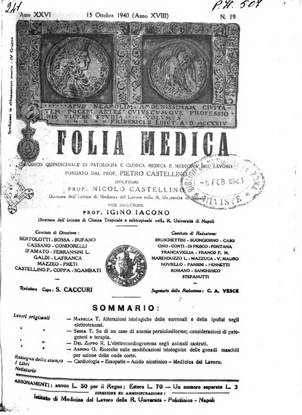 Folia medica periodico trimensile di patologia e clinica medica