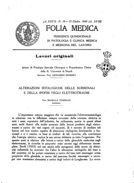 Folia medica periodico trimensile di patologia e clinica medica