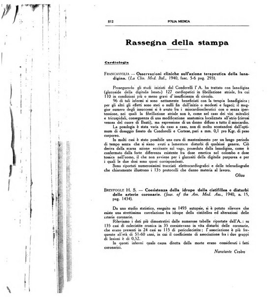 Folia medica periodico trimensile di patologia e clinica medica