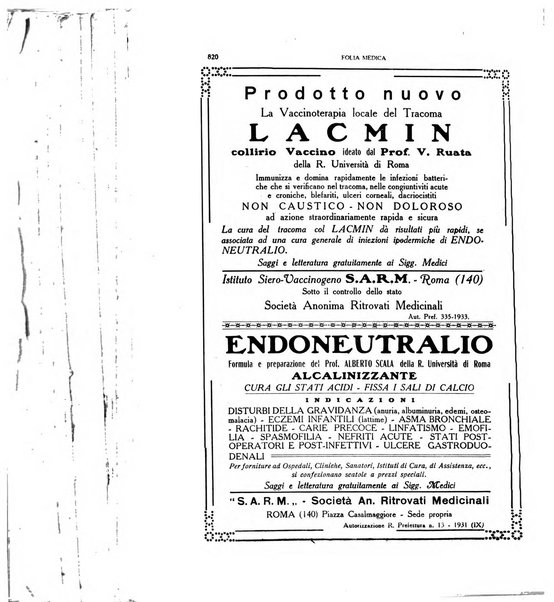 Folia medica periodico trimensile di patologia e clinica medica