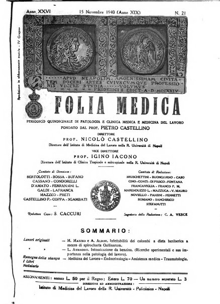 Folia medica periodico trimensile di patologia e clinica medica